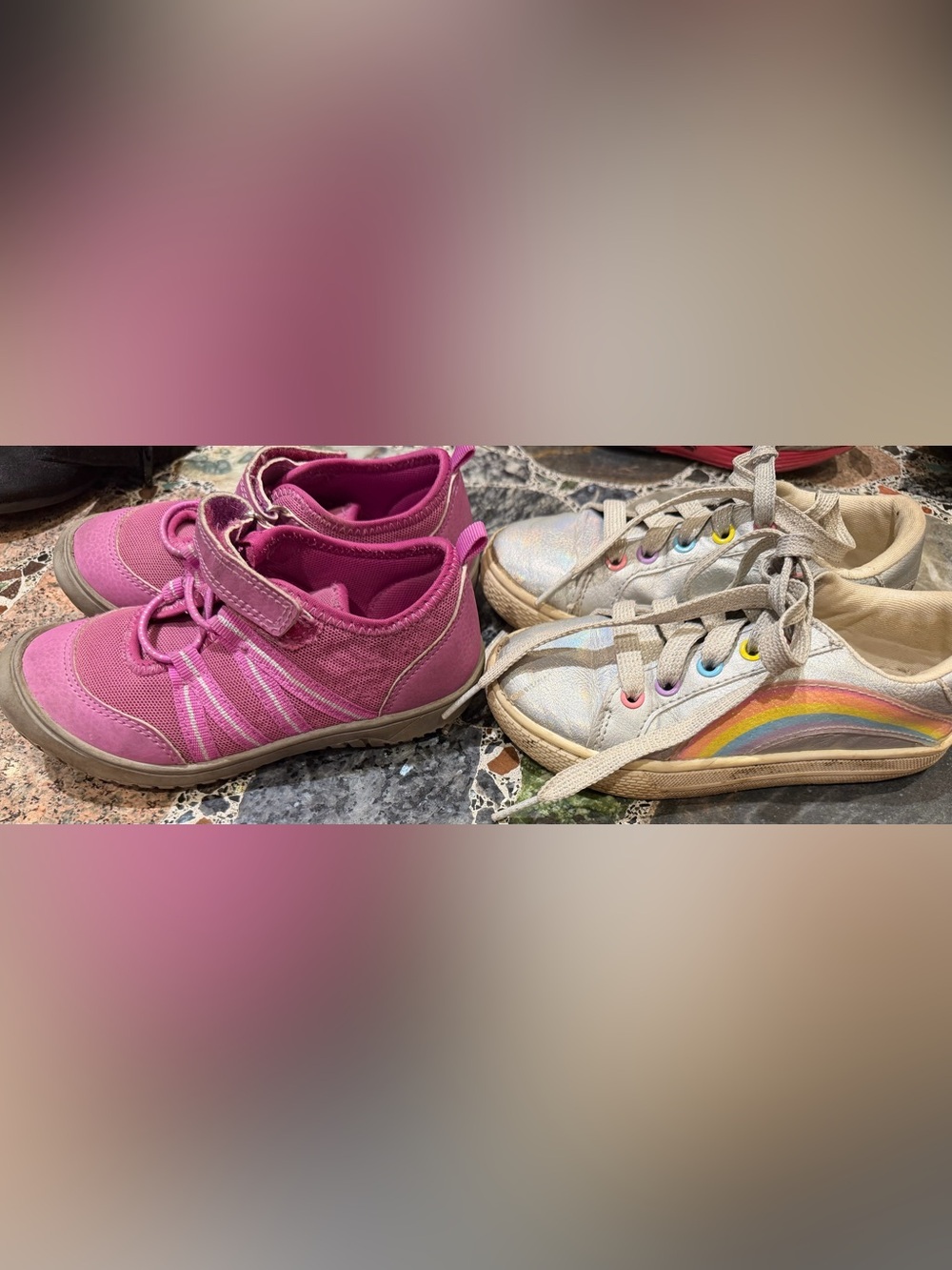 Two girl shoes Pink and Iridescent Casual Sneakers - Everyday Shoes size 10&11